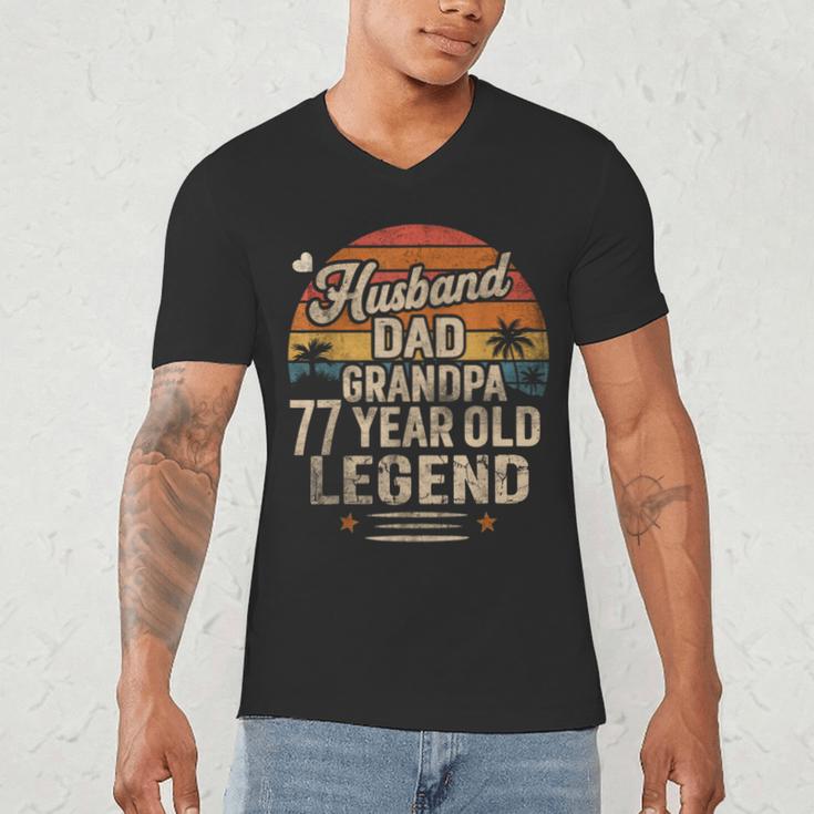Back Legend Husband Dad Grandpa 77 Year Old 77th Birthday Men's V-Neck T-Shirt