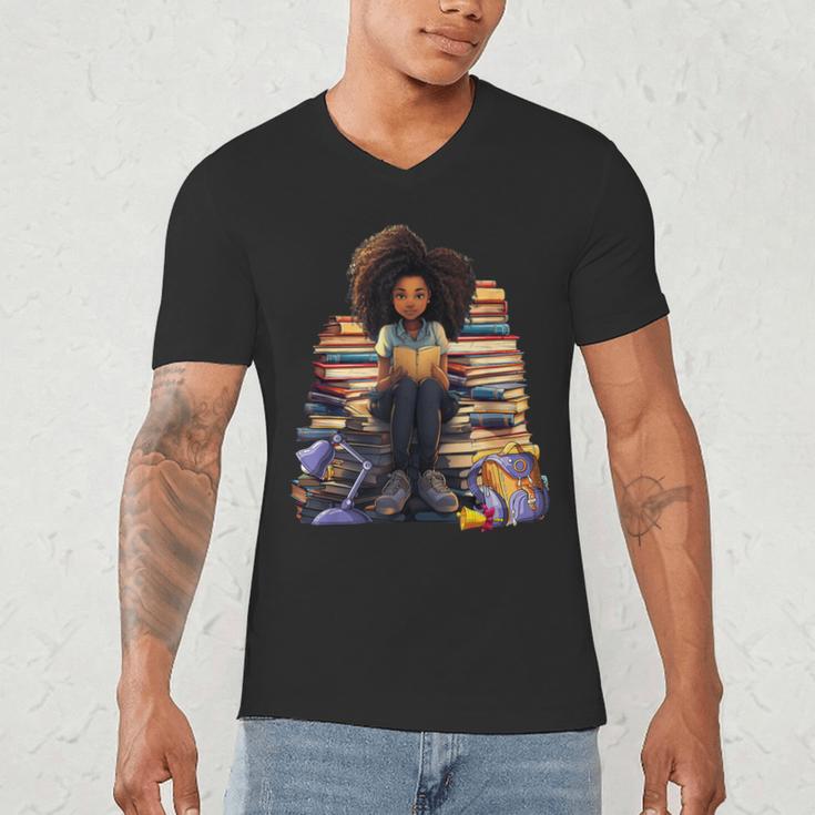 Back To School Afro Melanin Girl Reading Book Bookworm Men's V-Neck T-Shirt Back To School Afro Melanin Girl Reading Book Bookworm Men's V-Neck T-Shirt