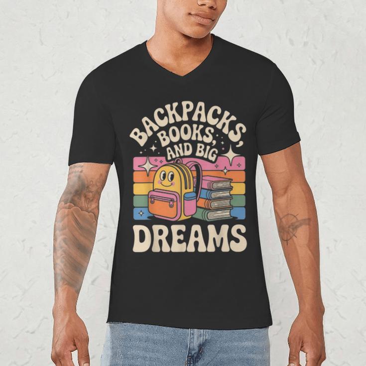Backpacks Books And Big Dreams Cute Back To School Men's V-Neck T-Shirt Backpacks Books And Big Dreams Cute Back To School Men's V-Neck T-Shirt