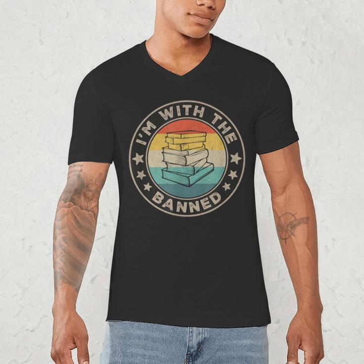 Im With The Banned Book Readers Retro Librarians Teachers Men's V-Neck T-Shirt Im With The Banned Book Readers Retro Librarians Teachers Men's V-Neck T-Shirt