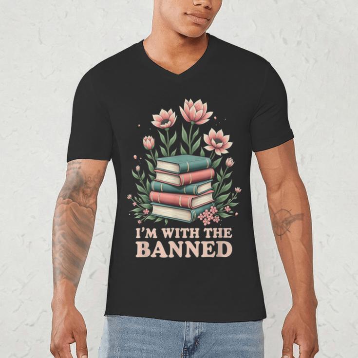 Im With The Banned Floral Flower Book Lover Men's V-Neck T-Shirt