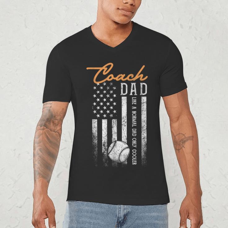 Baseball Coach Dad Like A Normal Dad Only Cooler USA Flag Men's V-Neck T-Shirt