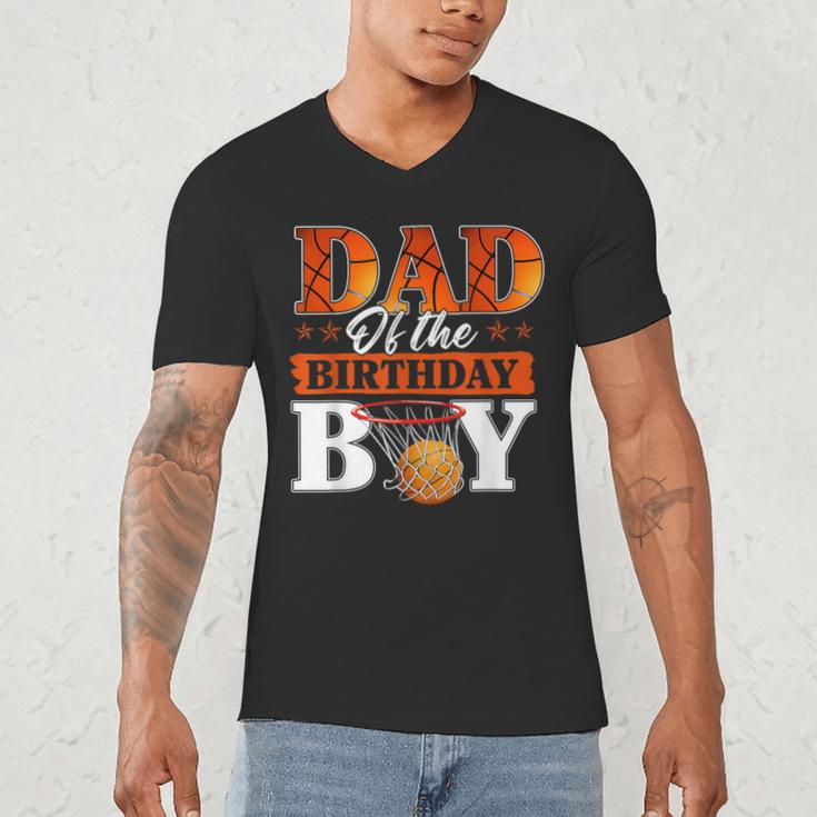 Basketball DAD Of The Birthday Boy Family Matching Men's V-Neck T-Shirt