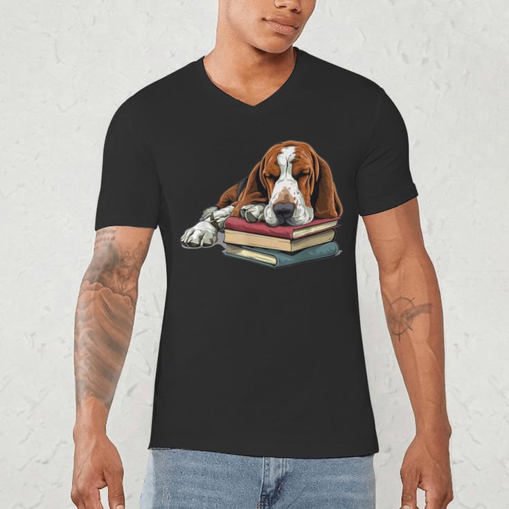 Basset Hound Books Dog Breed Graphic Men's V-Neck T-Shirt
