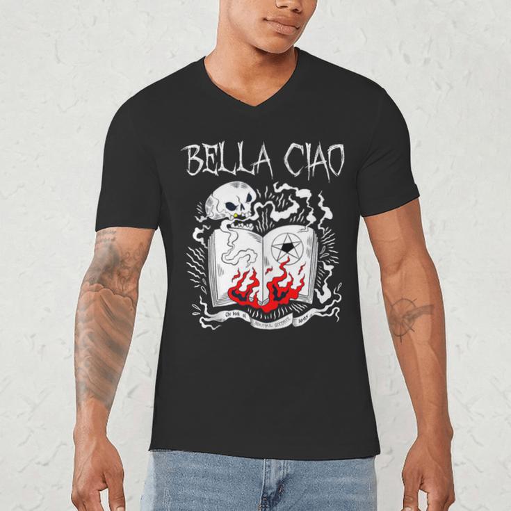 Bella Ciao Goodbye Beautiful Skull Book Of Dark Magic Occult Men's V-Neck T-Shirt