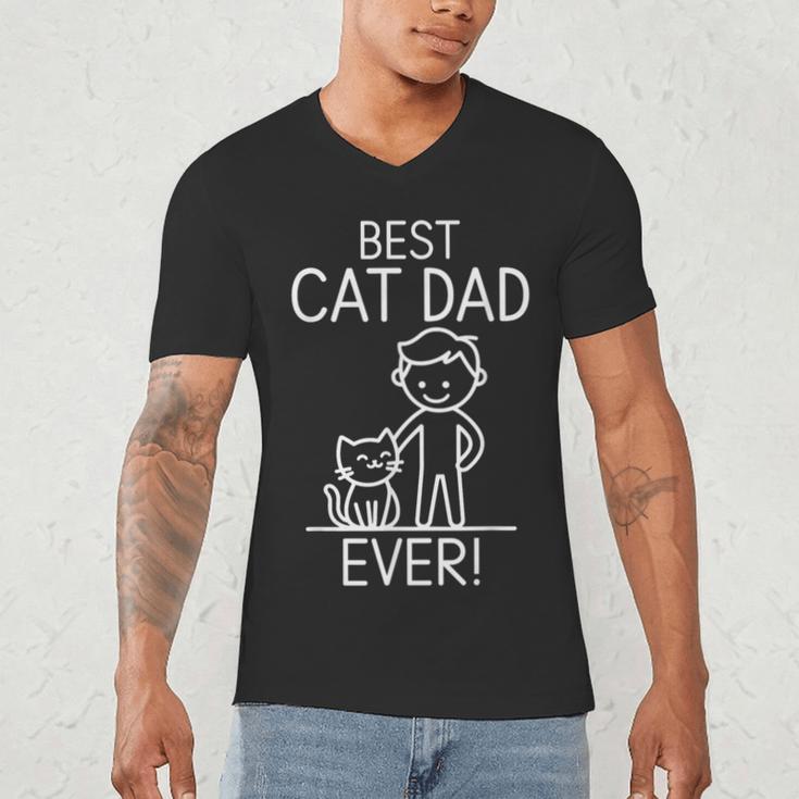 Best Cat Dad Ever Fun Line Art Illustration Men's V-Neck T-Shirt