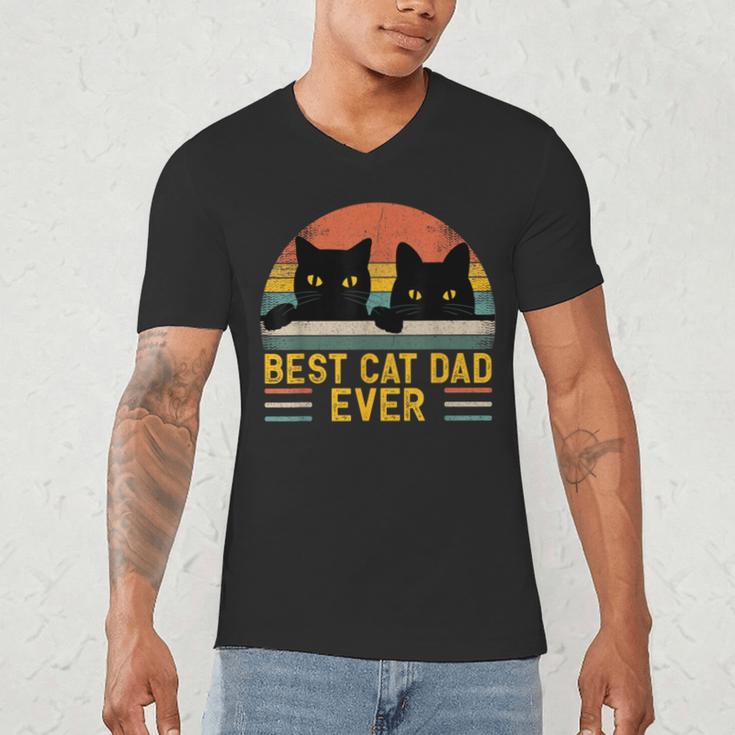 Best Cat Dad Ever Retro Style Cats Lover Men's V-Neck T-Shirt