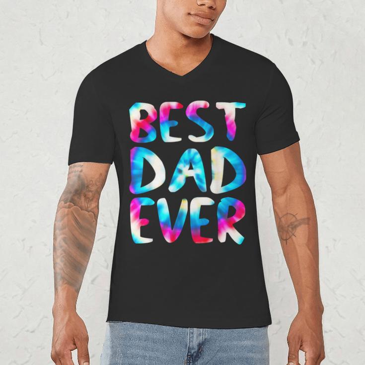 Best Dad Ever Colorful Tie Dye Fathers Day Men's V-Neck T-Shirt Best Dad Ever Colorful Tie Dye Fathers Day Men's V-Neck T-Shirt