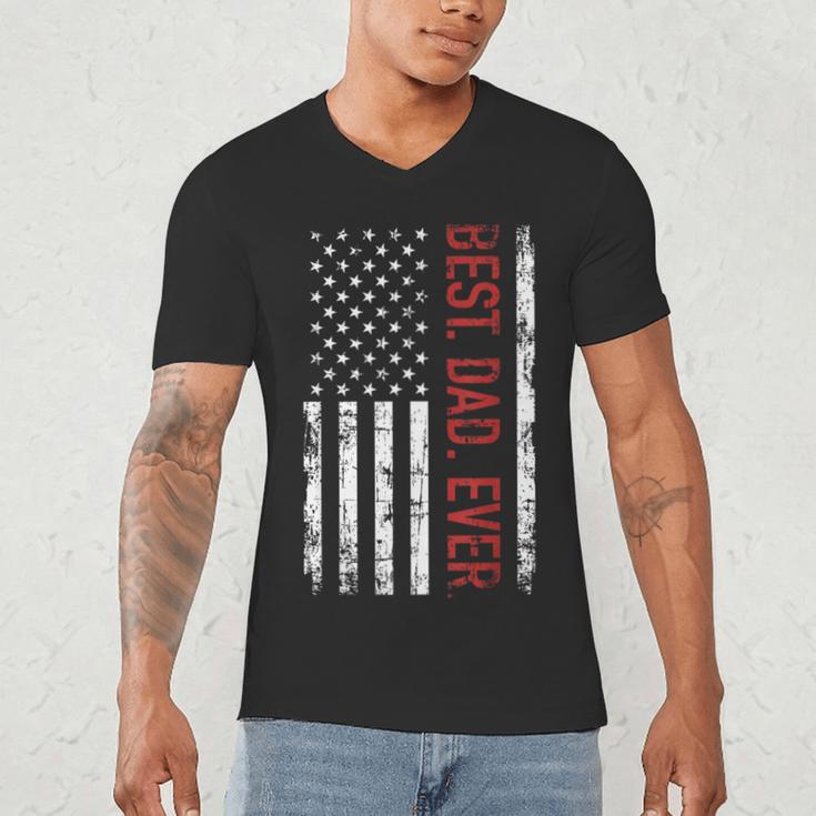 Best Dad Ever US American Flag Gift For Father's Day Short Sleeve Men's V-Neck T-Shirt