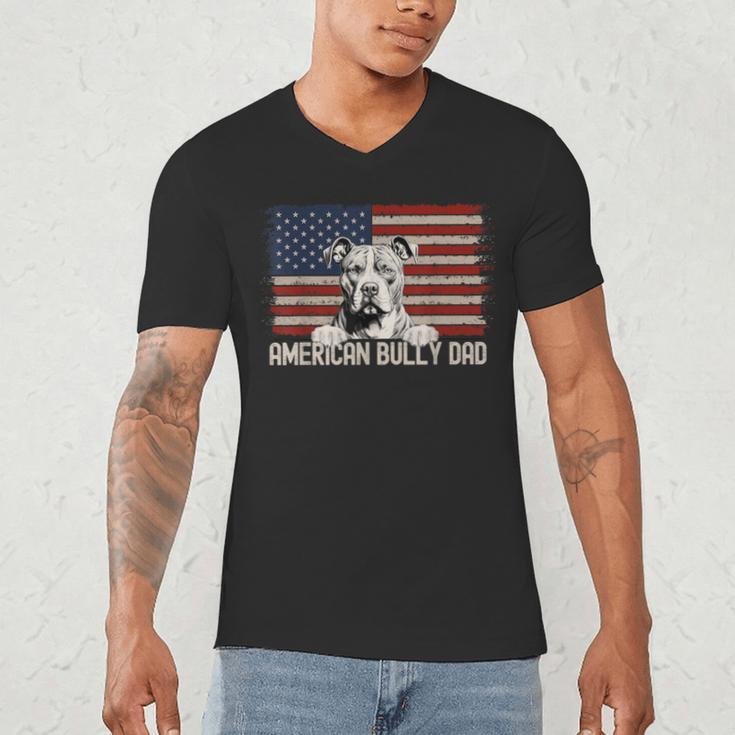 Best Dog Dad Ever American Flag American Bully Dad Men's V-Neck T-Shirt