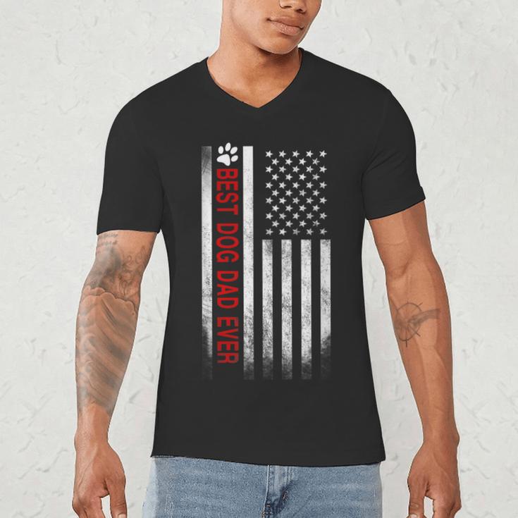 Best Dog Dad Ever American Flag For Best Father Men's V-Neck T-Shirt
