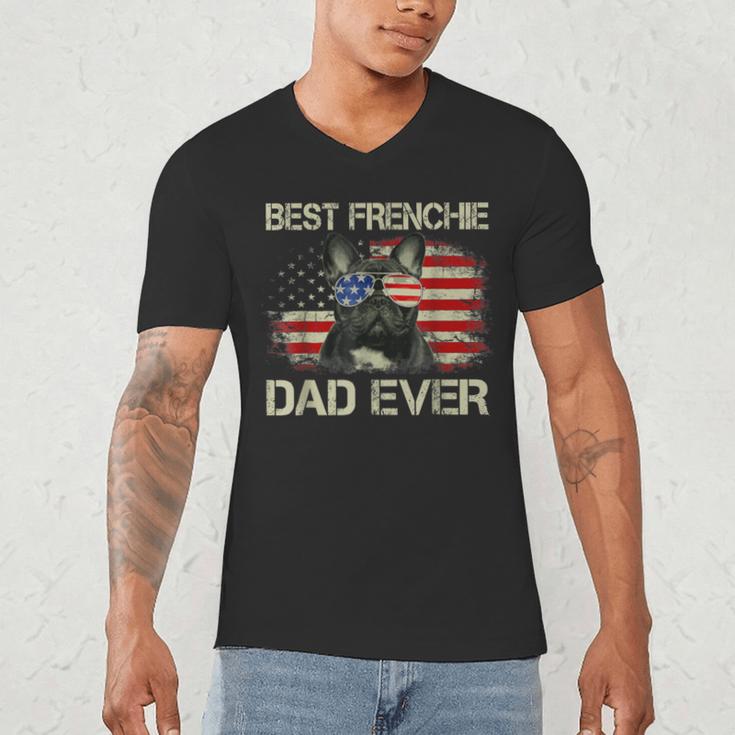 Best Frenchie Dad Ever Bulldog American Flag Men's V-Neck T-Shirt