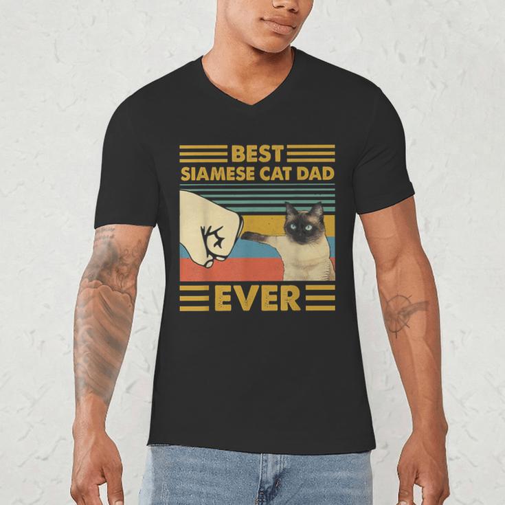 Best Siamese Cat Dad Ever Retro Vintage Sunset Men's V-Neck T-Shirt