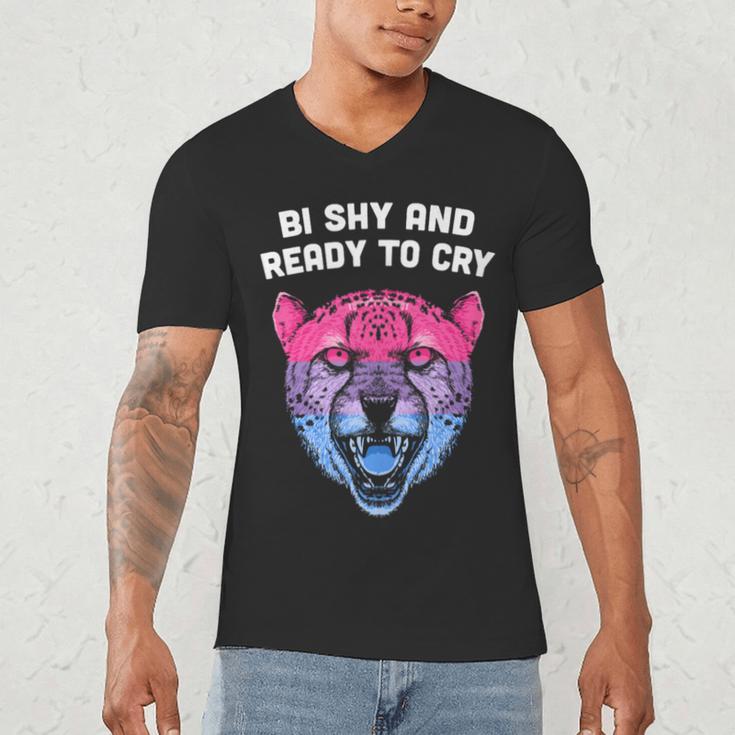 Bi Shy And Ready To Cry Bisexual Introvert Bi Pride Men's V-Neck T-Shirt Bi Shy And Ready To Cry Bisexual Introvert Bi Pride Men's V-Neck T-Shirt