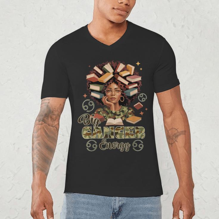 Big Cancer Energy Woman Camo Zodiac Book Teacher Men's V-Neck T-Shirt