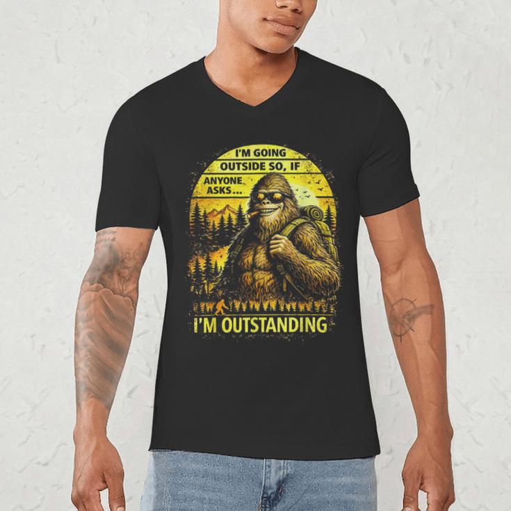 Bigfoot Outdoor Hiking Dad Joke Im Outstanding Sasquatch Men's V-Neck T-Shirt