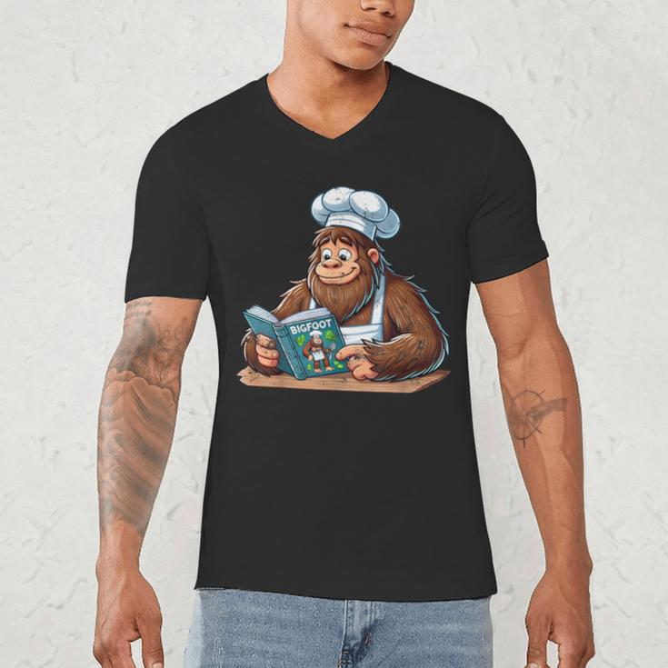 Bigfoot Reading a Cookbook Men's V-Neck T-Shirt Bigfoot Reading a Cookbook Men's V-Neck T-Shirt