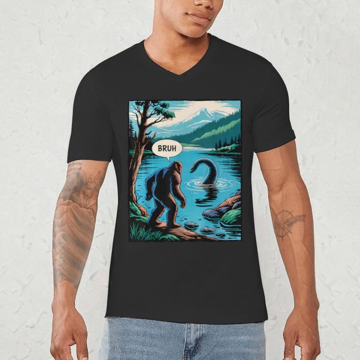 Bigfoot Sasquatch Loch Ness Monster Introvert Bruh Men's V-Neck T-Shirt