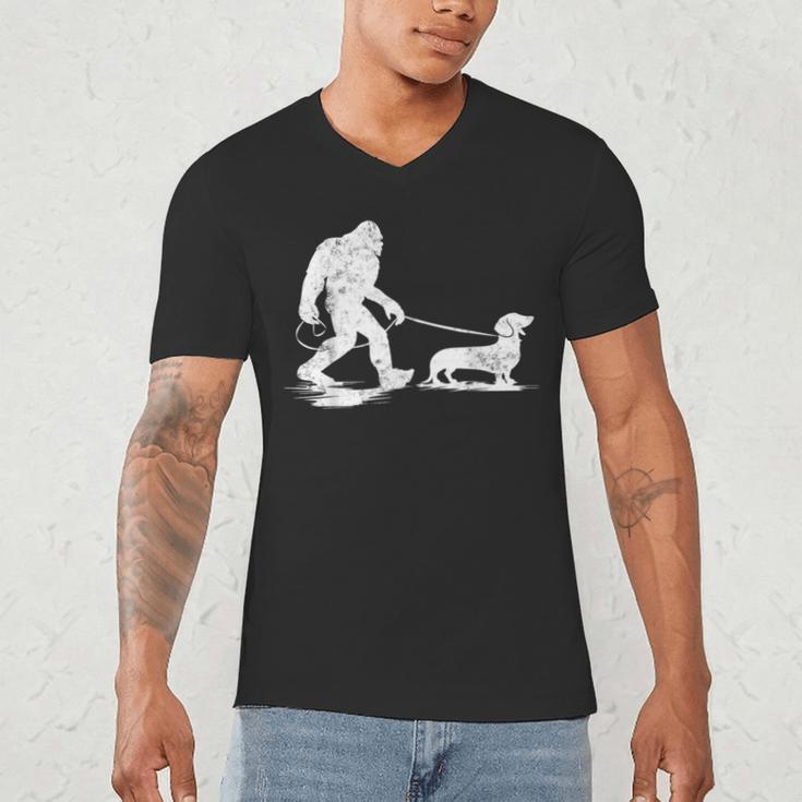 Bigfoot Walking Dachshund Tee Wiener Dog Dad Men's V-Neck T-Shirt