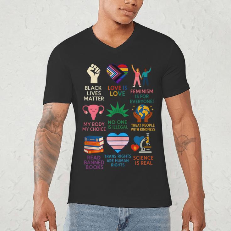 BLM Human Rights Feminism Trans Science Books LGBTQ Kindness Men's V-Neck T-Shirt BLM Human Rights Feminism Trans Science Books LGBTQ Kindness Men's V-Neck T-Shirt