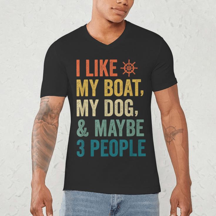 I Like My Boat Dog And Maybe 3 People Retro Sailor Dad Men's V-Neck T-Shirt