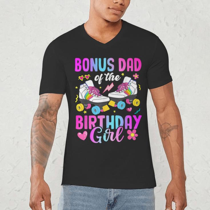 Bonus Dad Of The Birthday Girl Rolling Skate Bday Family Men's V-Neck T-Shirt