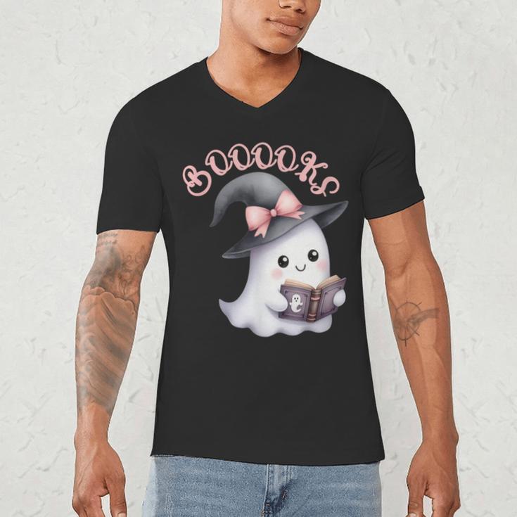 Boo Ghost Books Coquette Bow Halloween Women School Teacher Men's V-Neck T-Shirt Boo Ghost Books Coquette Bow Halloween Women School Teacher Men's V-Neck T-Shirt