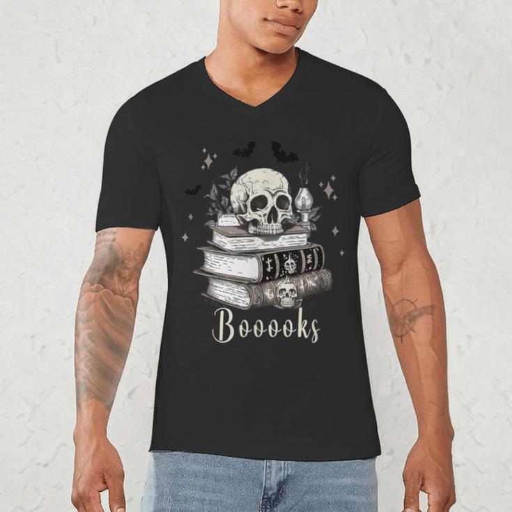 Boo Skeleton Skull Books Halloween Women School Teacher Kid Men's V-Neck T-Shirt