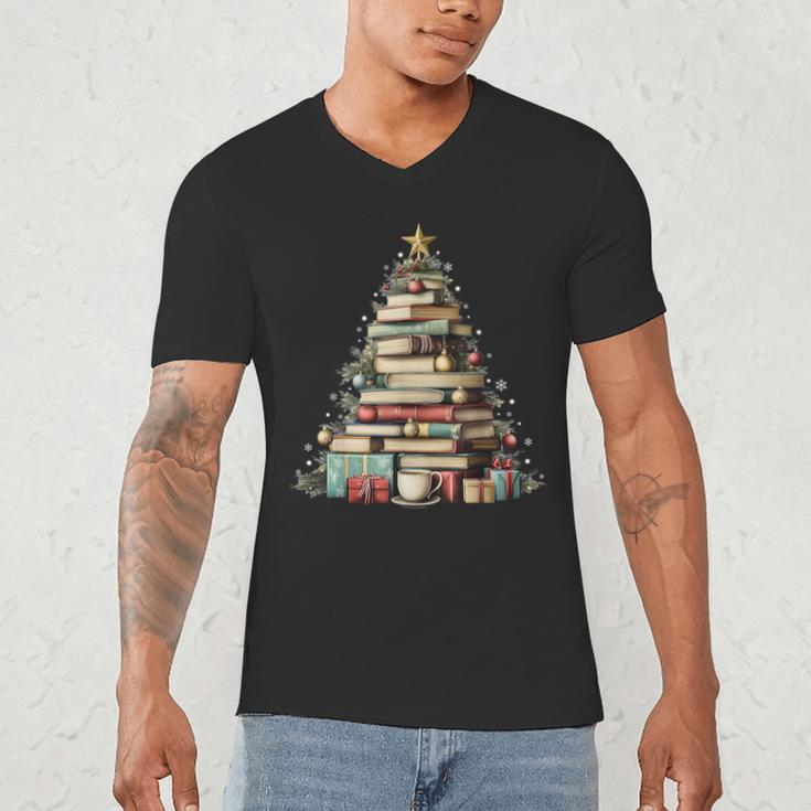 Book Christmas Tree Books Lovers Xmas Teacher Men Women Kids Men's V-Neck T-Shirt Book Christmas Tree Books Lovers Xmas Teacher Men Women Kids Men's V-Neck T-Shirt