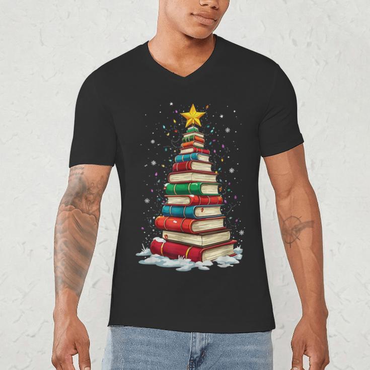 Book Christmas Tree Book Lover Teacher Librarian Men's V-Neck T-Shirt