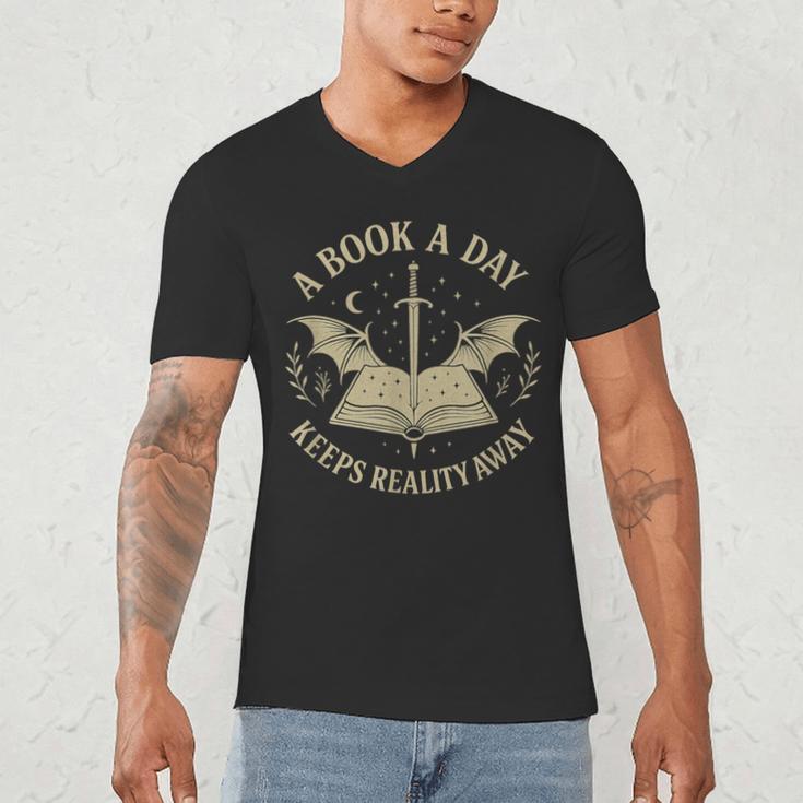 A Book A Day Keeps Reality Away Reading Escape Quote Men's V-Neck T-Shirt