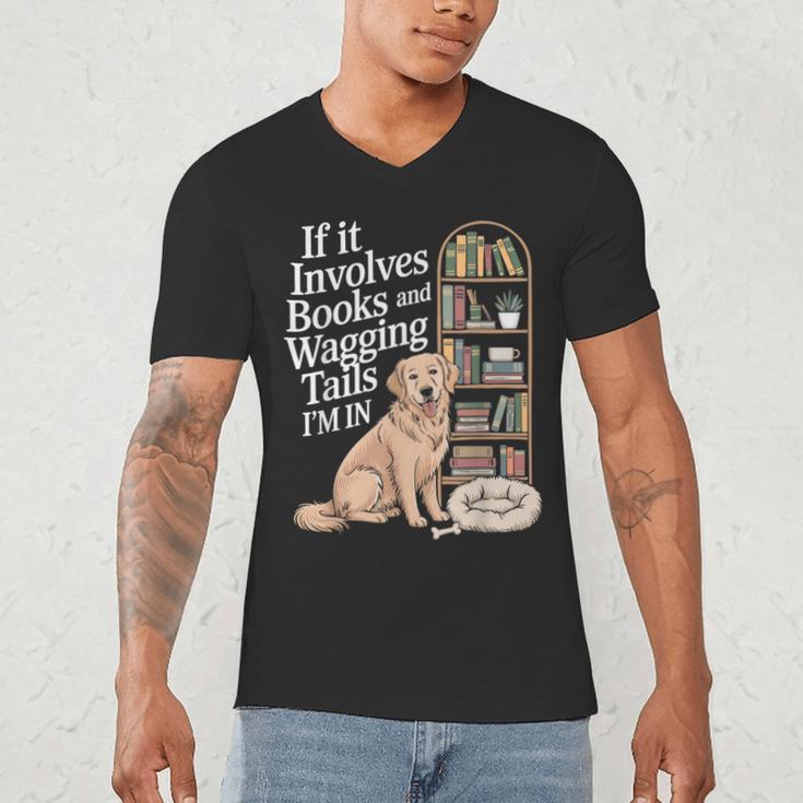 Book And Dog Lover Bookworm Reader Book Lover Men's V-Neck T-Shirt