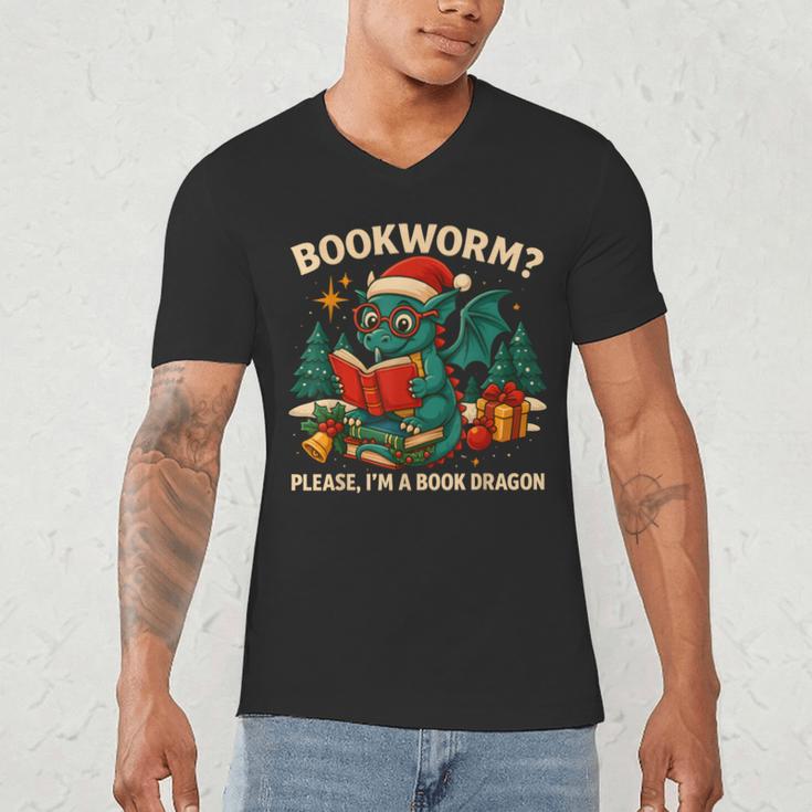 Book Dragon Christmas Reading For Fantasy Lovers Men's V-Neck T-Shirt