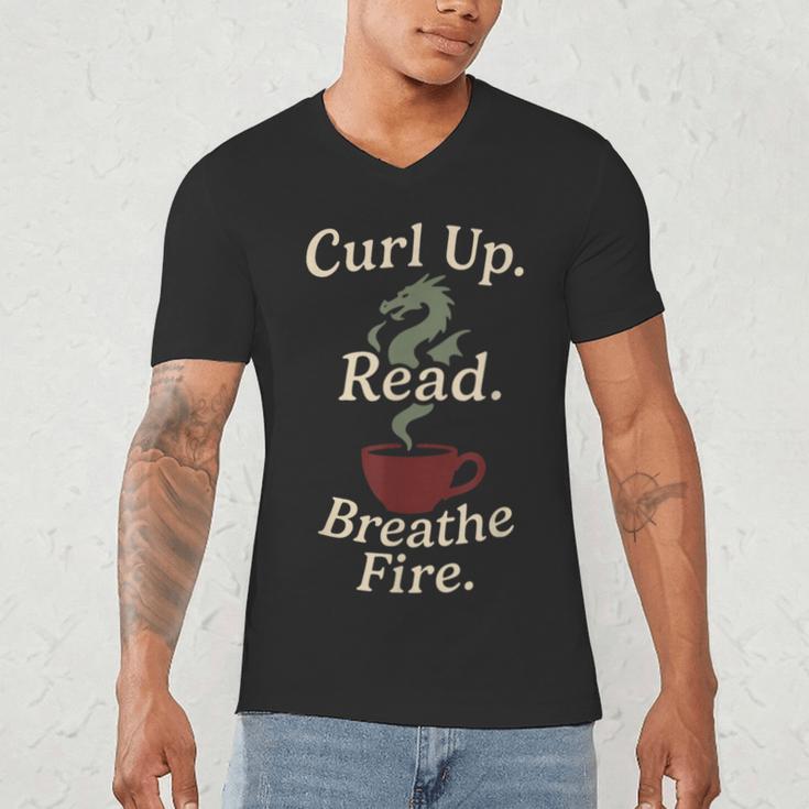 Book Dragon Fantasy Reader Cozy Reading Book Lover Dragon Men's V-Neck T-Shirt