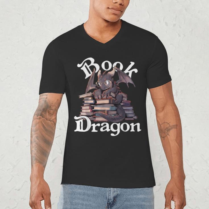 Book Dragon Book Lover Bookworm Book Reader Librarian Men's V-Neck T-Shirt Book Dragon Book Lover Bookworm Book Reader Librarian Men's V-Neck T-Shirt