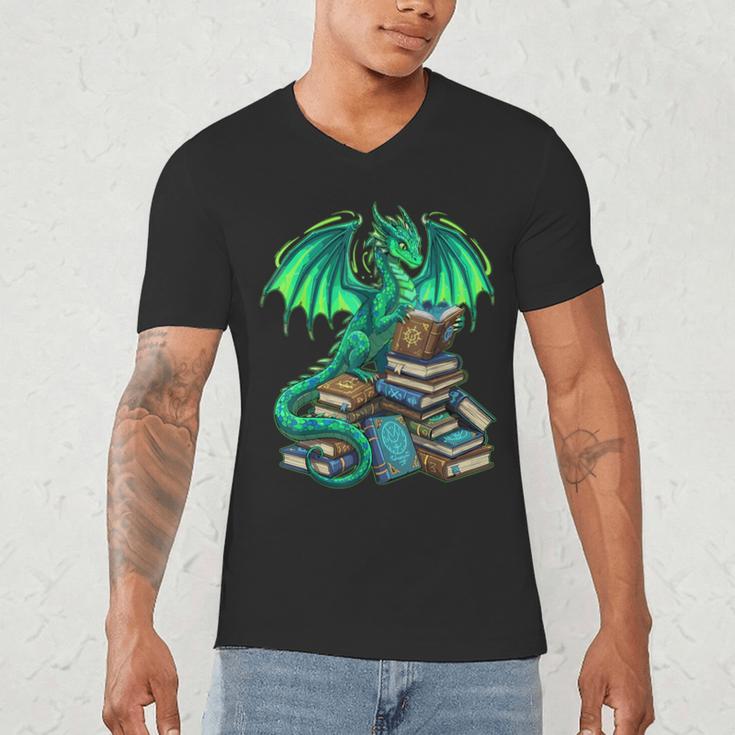 Book Dragon Reading Fantasy Men's V-Neck T-Shirt