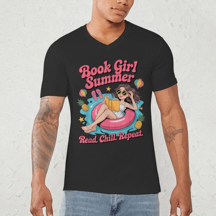 Book Girl Summer Beach Vacation Book Lover Men's V-Neck T-Shirt