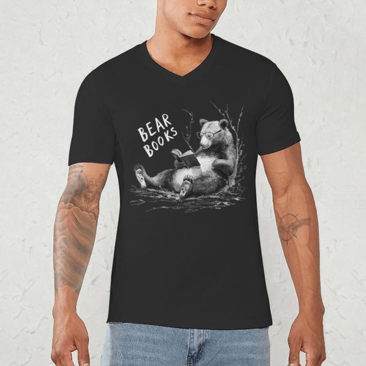 Book Lover Bear Cozy Reading Bear Graphic Bear Books Men's V-Neck T-Shirt Book Lover Bear Cozy Reading Bear Graphic Bear Books Men's V-Neck T-Shirt