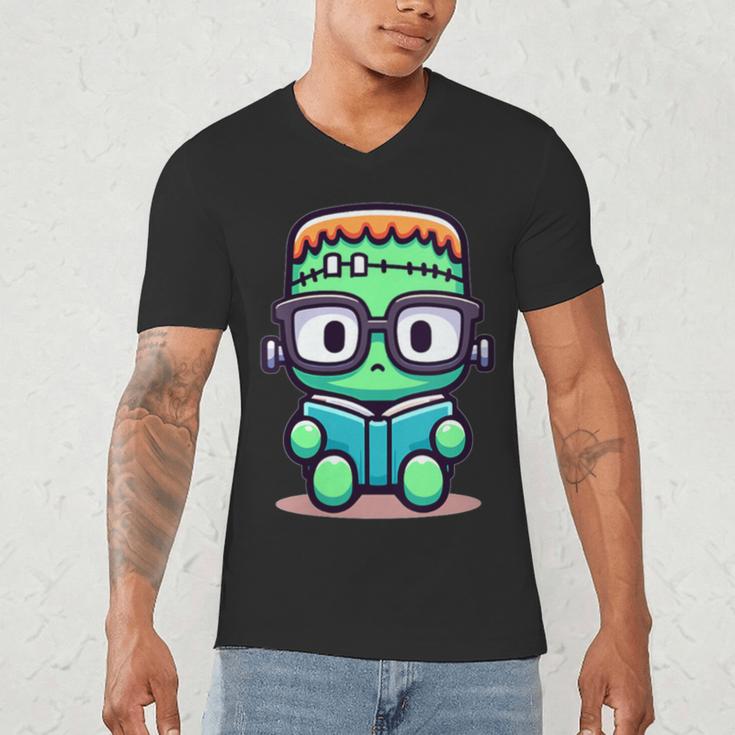 Book Lover Frankenstein's Monster With Reading Glasses Men's V-Neck T-Shirt