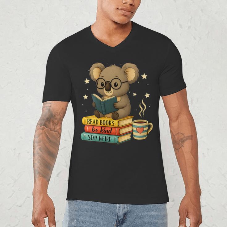 Book Lover Koala Reading Bookish Library Read Books Be Kind Men's V-Neck T-Shirt