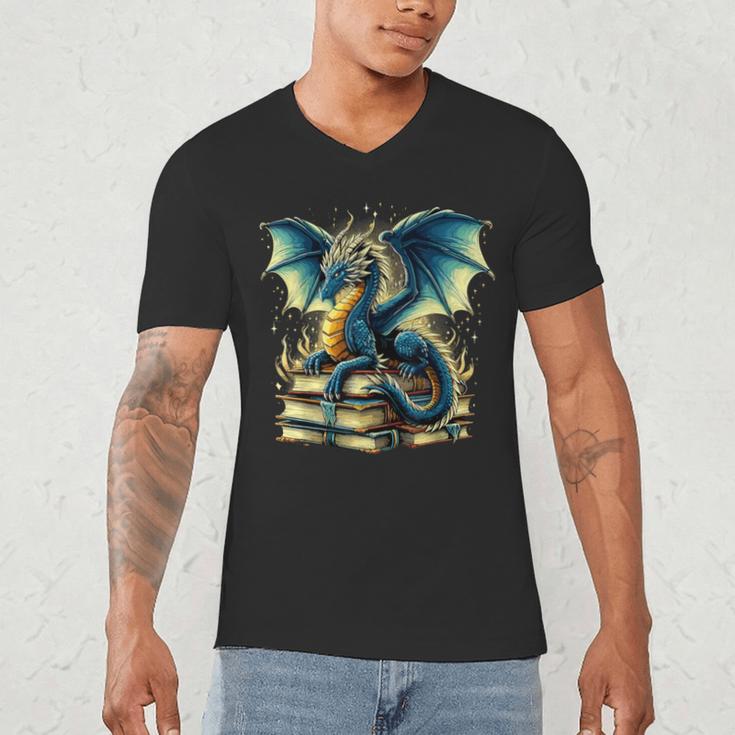 Book Lover Reading Fantasy Dragon Men's V-Neck T-Shirt Book Lover Reading Fantasy Dragon Men's V-Neck T-Shirt