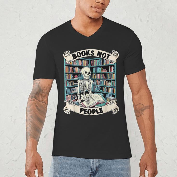 Book Lover Skeleton Reading Love Books Not People Men's V-Neck T-Shirt Book Lover Skeleton Reading Love Books Not People Men's V-Neck T-Shirt