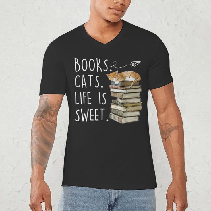 Book Lovers Books Cats Life Is Sweet Cat Lover Men's V-Neck T-Shirt Book Lovers Books Cats Life Is Sweet Cat Lover Men's V-Neck T-Shirt