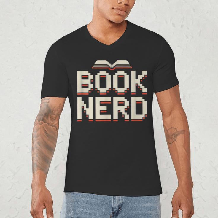 Book Nerd Retro Pixel Reading Librarian Aesthetic Men's V-Neck T-Shirt