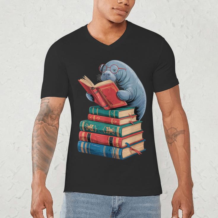 Book Reading Book Reader Manatees Sea Animal Sea Cow Manatee Men's V-Neck T-Shirt Book Reading Book Reader Manatees Sea Animal Sea Cow Manatee Men's V-Neck T-Shirt