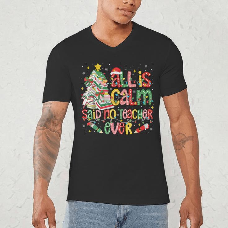 Book Tree All Is Calm Said No Teacher Ever Christmas Men's V-Neck T-Shirt