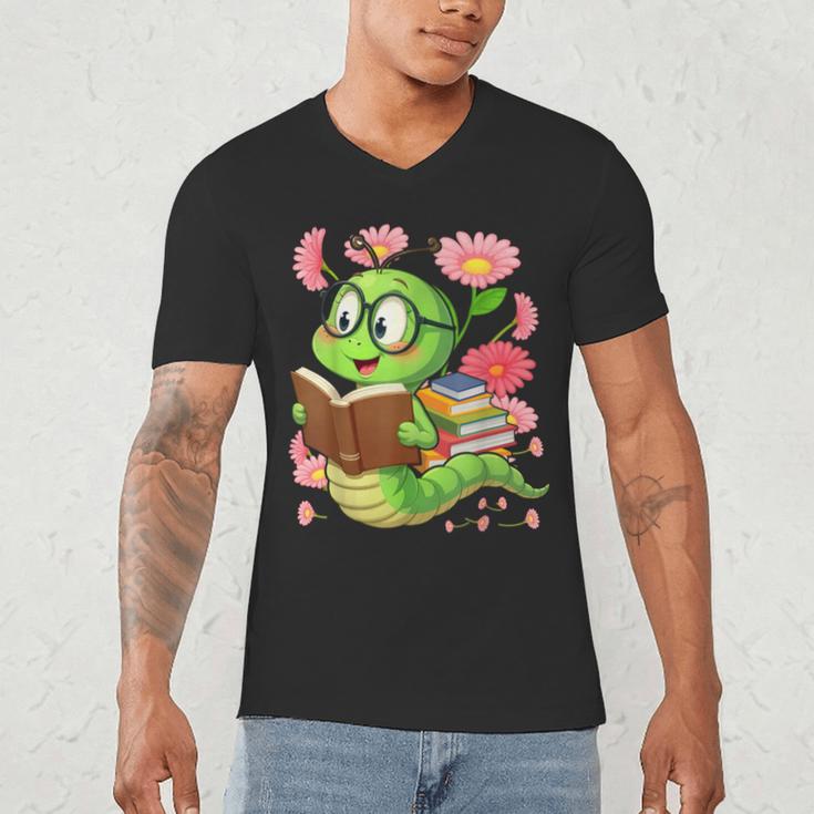 Book Worm Costume World Book Day Cute Kawaii Worm Reading Men's V-Neck T-Shirt