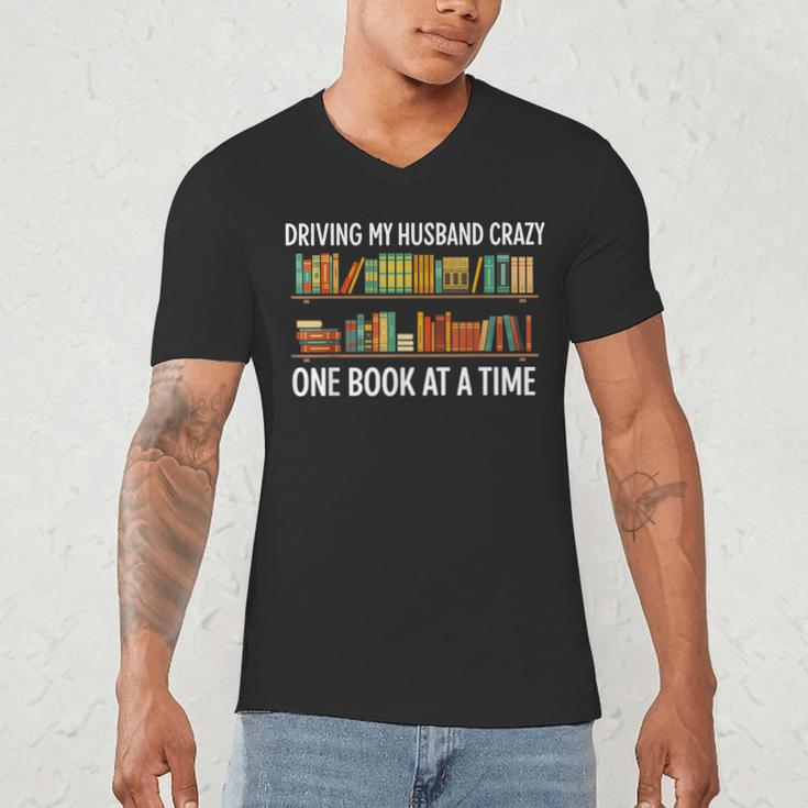 Bookcase Driving My Husband Crazy One Book At A Time Men's V-Neck T-Shirt