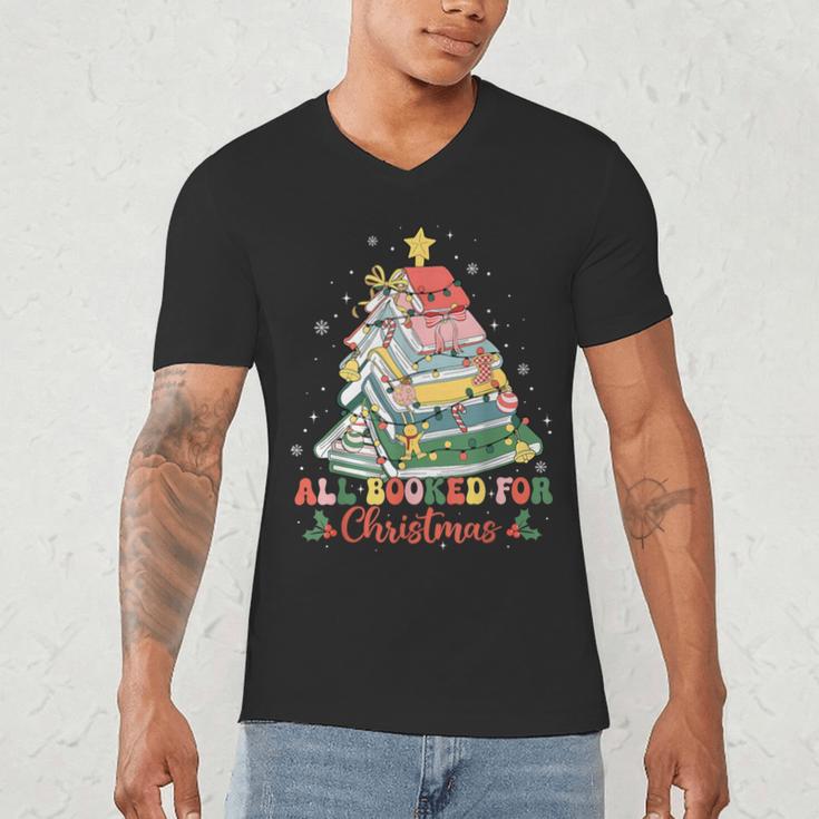 All Booked For Christmas Book Lovers Xmas Tree Lights Men's V-Neck T-Shirt