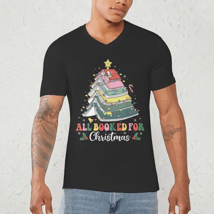 All Booked For Christmas Book Tree Lights Christmas Library Men's V-Neck T-Shirt